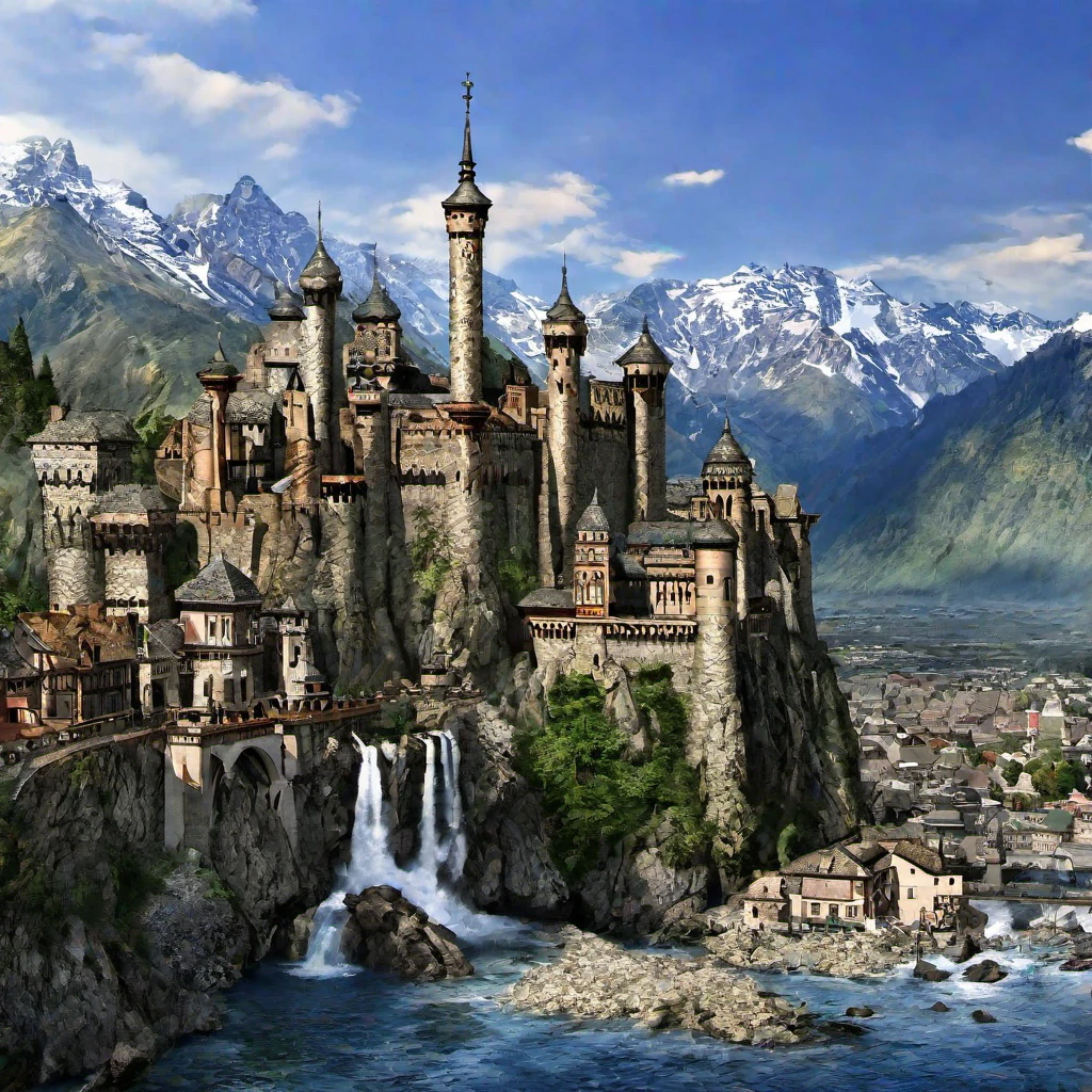 (masterpiece, best quality:1.2), Town, Castle, Mountains, buildings, nature, architecture
