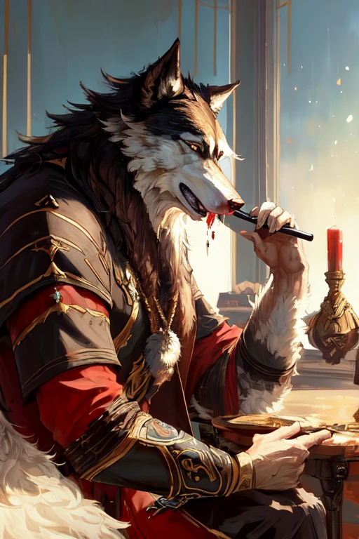 upload on e621, by Garmash,Ruan Jia, chunie, darkgem, an anthropomorphic male wolf, sucking his own penis