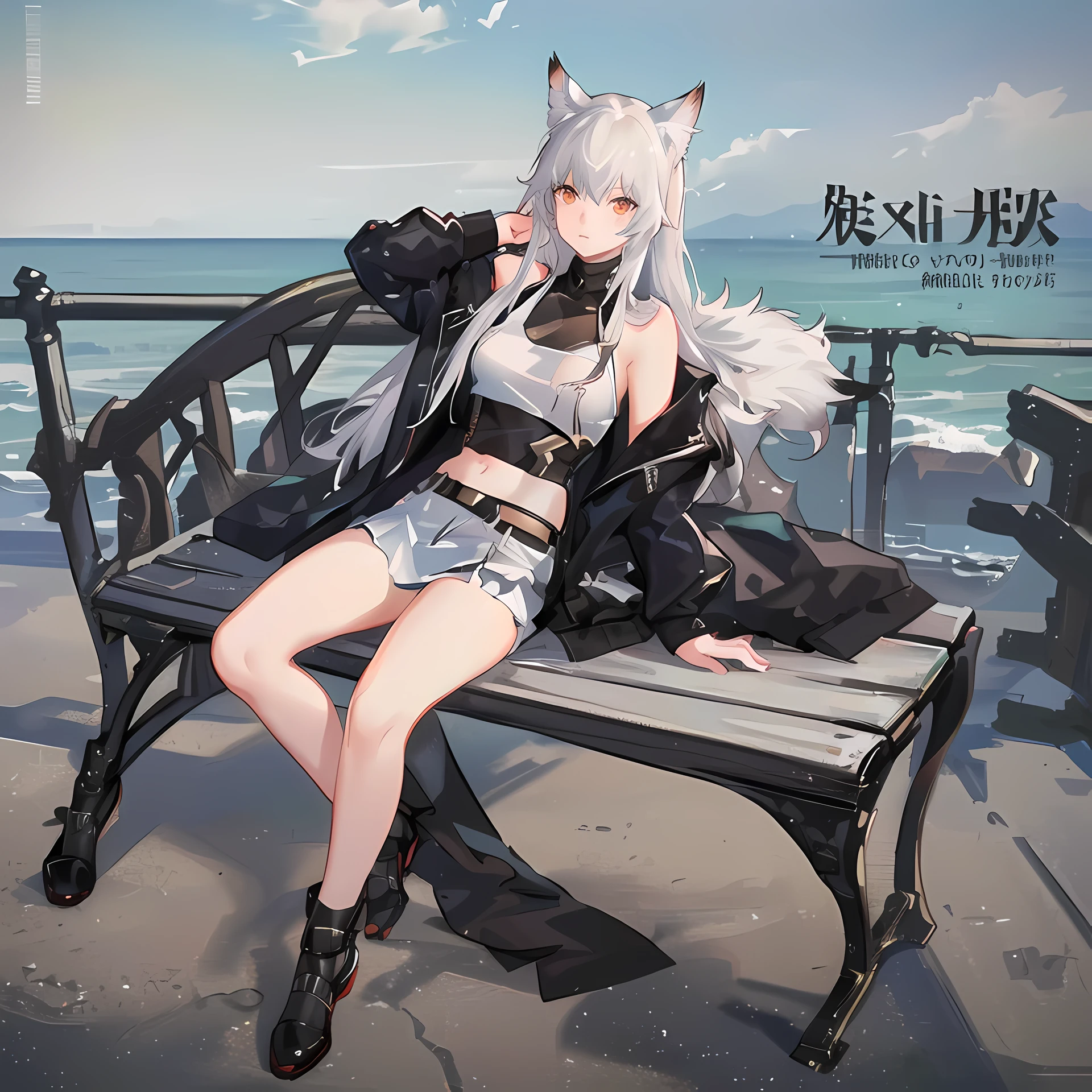 anime character sitting on a bench with a cat ears on, kantai collection style, from girls frontline, from arknights, girls frontline style, fine details. girls frontline, white - haired fox, girls frontline universe, girls frontline cg, azur lane style, trending on cgstation, by Shitao, girls frontline, full body xianxia