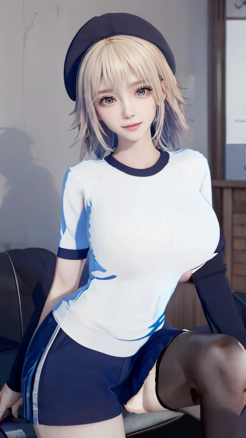 (very delicate and beautiful:1.2)super model,perfect shape,girl's,,Thighhighs,beautiful feet,beret,gentle expression,spoiled look,Innocent face,ミニskirt,big breasts,beautiful breasts,voluptuous,bike shorts,,givenchy,masterpiece, highest quality, High resolution, 8K, , skirt, uniform, short hair, messy hair, blush, sexy pose, big breasts, seductive pose, sweating,, sweating, cityscape, vivid details, super detail, realistic skin texture, Surface details, Beautiful eyes in every detail, medium full shot, Girl holding a sword,flame background,Smile at the front