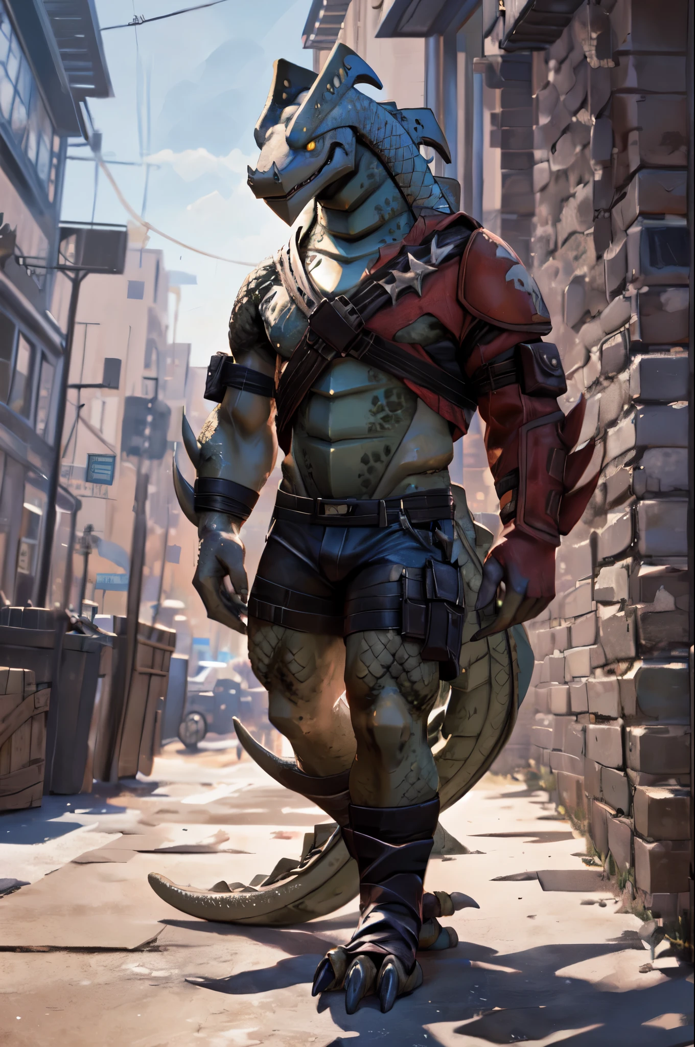 Hybrid (fortnite), dragon, lagarto, reptil, scalie, scales, seguro, abdominales, antro, chaqueta de cuero abierta, garras, ropa, vaqueros, male, muscular, plant, solo, tokio, calle, akihabara, Neon lights BREAK,
by bruteandbrawn, by personalami, por kenket, (intrincado, alto detalle, film photography, enfoque suave, Cine sincero RAW,
photorealism, realista, photorealista, analog style, subsurface dispersion,
obra maestra, Mejor calidad, anime, 8K)