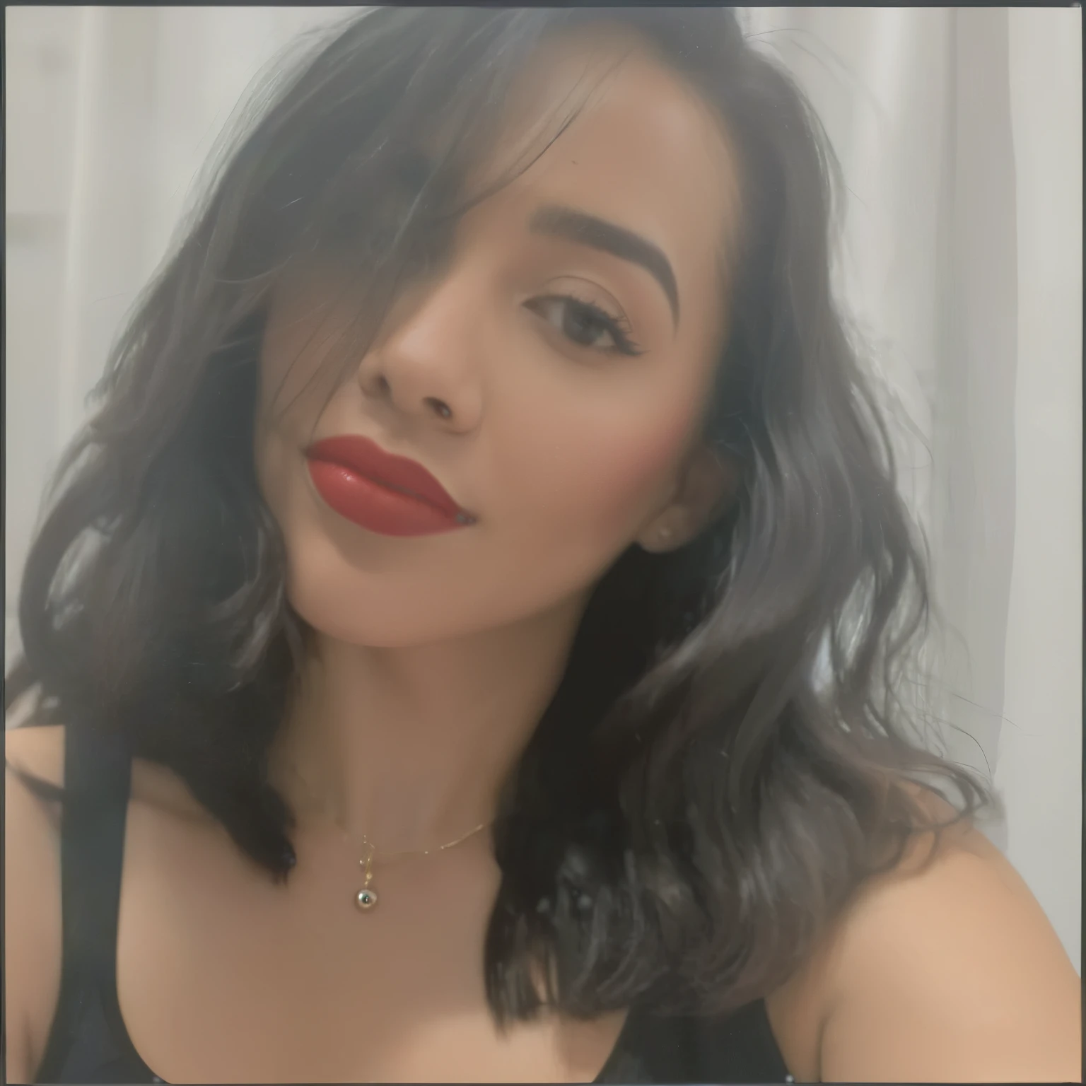 a close up of a woman with a red lipstick and a black tank top, headshot profile picture, profile image, thick red lips, red lips, profile picture, small and thick red lips, professional profile picture, taken in the early 2020s, alanis guillen, selfie of a young woman, sexy red lips, 30 years old woman