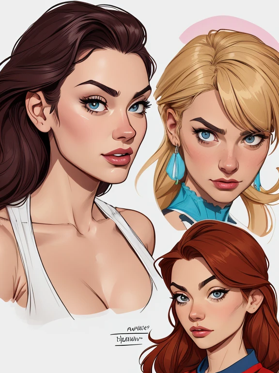 Personagem Yvonne Strahovski omagem de desenho animado de uma mulher .cartoon style illustration, estilo de arte dos desenhos animados, estilo de arte dos desenhos animados, digital illustration style, design de personagens altamente detalhado, arte digital detalhada fofa, City fan art, Design de personagens de retrato, beautiful digital illustration, retrato de alta qualidade, Arte em quadrinhos, mulher jovem. expression of sexual desire white background