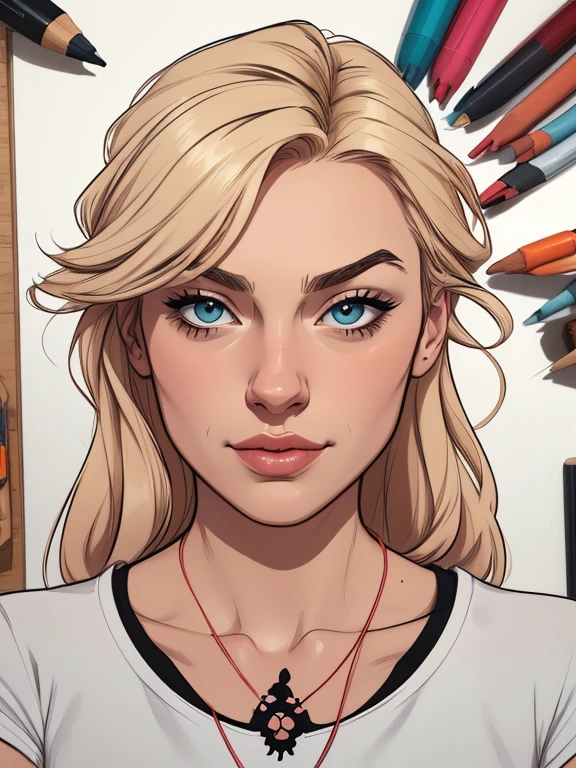 Personagem Yvonne Strahovski omagem de desenho animado de uma mulher .cartoon style illustration, estilo de arte dos desenhos animados, estilo de arte dos desenhos animados, digital illustration style, design de personagens altamente detalhado, arte digital detalhada fofa, City fan art, Design de personagens de retrato, beautiful digital illustration, retrato de alta qualidade, Arte em quadrinhos, mulher jovem. expression of sexual desire white background