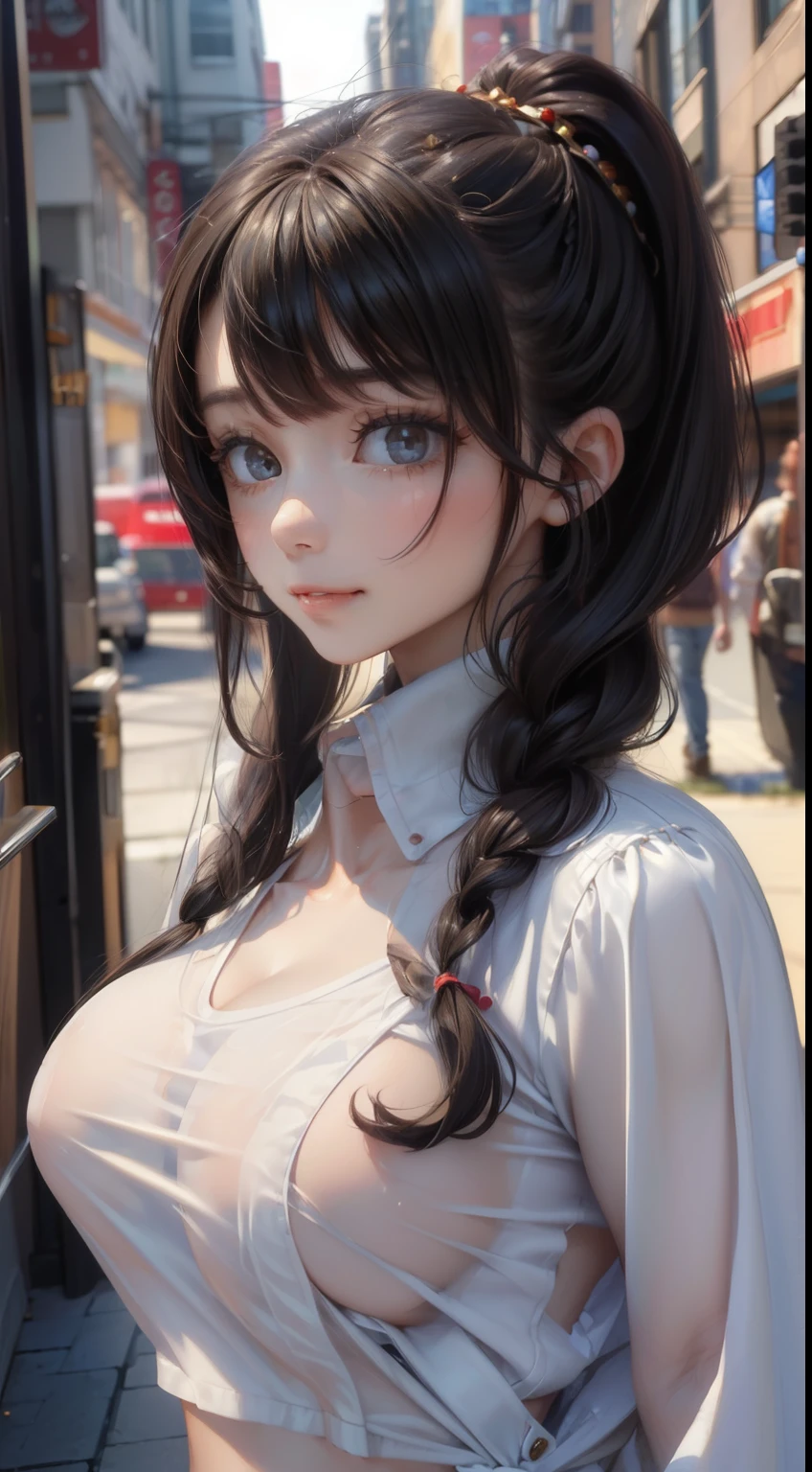((highest quality, 8K, masterpiece: 1.3)), 1 girl, The beauty of slim abs: 1.3, (hairstyle casual, big breasts leaking: 1.2), dress: 1.1, super fine face, delicate eyes, double eyelid, smile, Home、Two-dimensional beautiful girl、black hair、long hair、bangs、smile、the most beautiful in the world、I