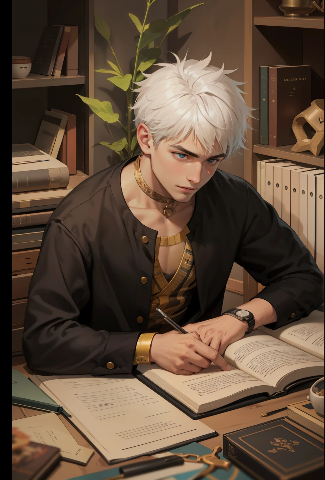 hombre joven guapo leyendo un antiguo libro