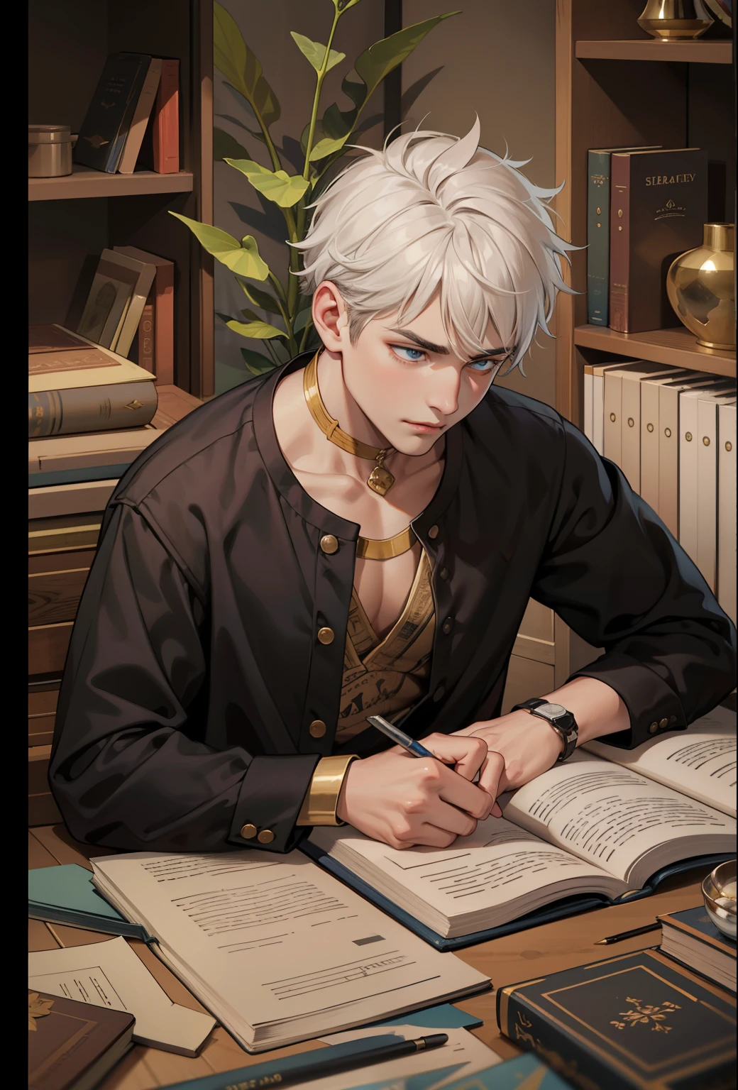 hombre joven guapo  leyendo un antiguo libro