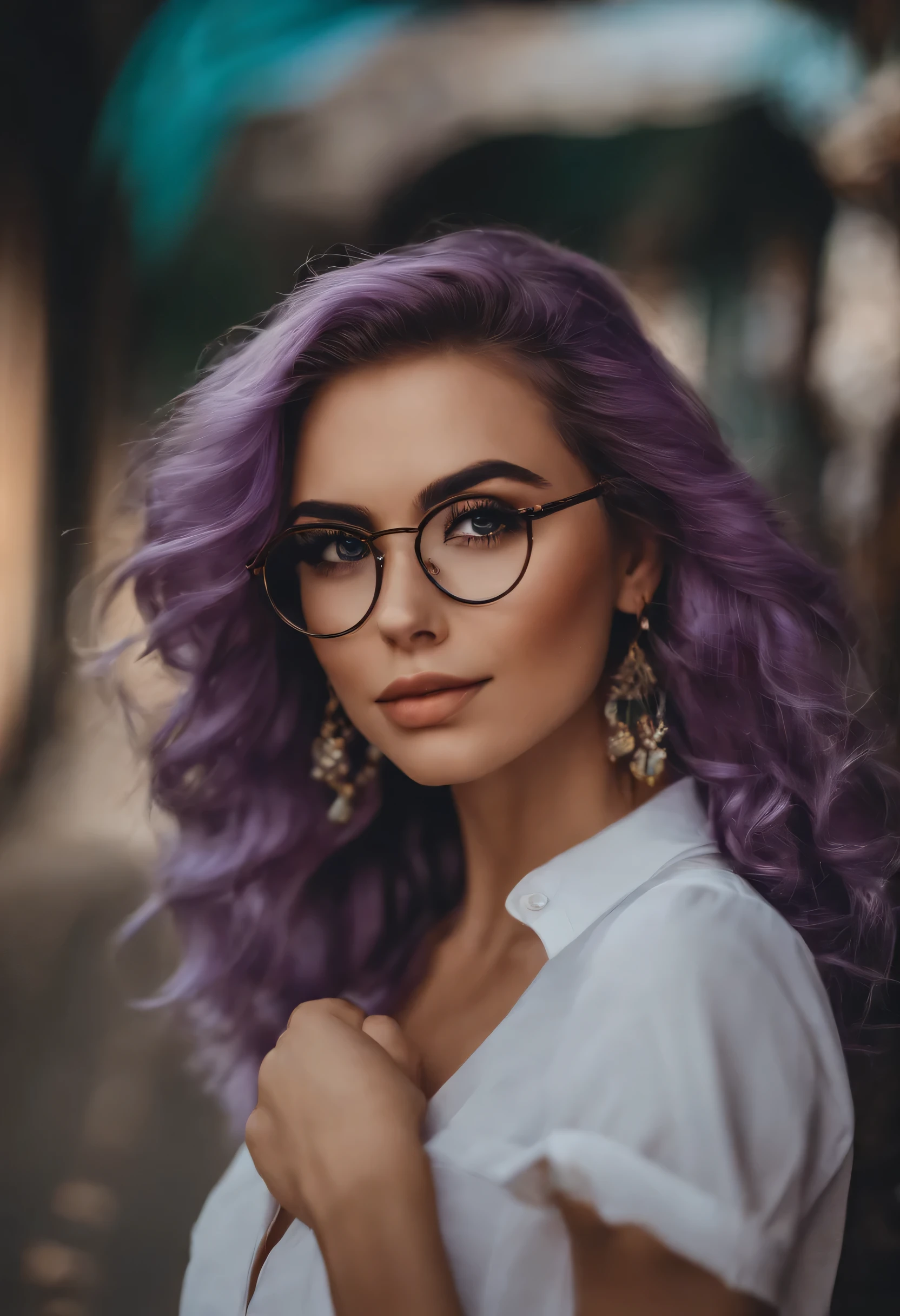 mulher com camisa roxa, With eye Glasses, cabelos grisalhos, anime