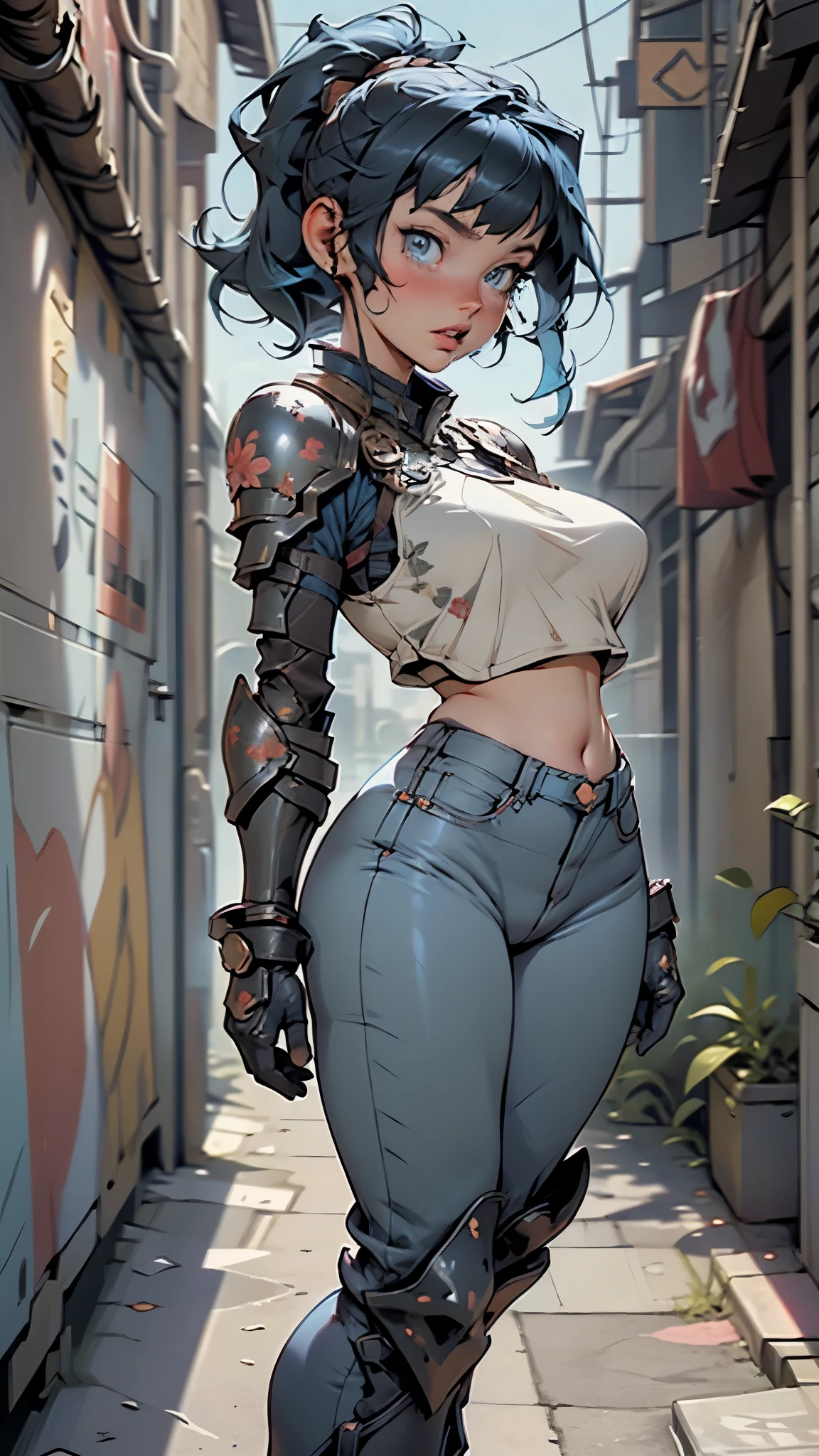 2 girl with large breasts and blue eyes in different poses, breasts, 1girl, gigantic breasts, blue hair, animal ears, long hair, blue eyes, cleavage,breasts, ass, hyperbreasts, hyperass, breasts, gigantic breasts, huge breasts ,large breasts,Cybernetic,exoskeleton ,breast_expansion, battle seen, close mouth,Sister of Battle, Adeptus Sororitas, armor, medium length hair, breastplate, pauldrons,precursortech , scifi, geometrical steel, tail, medium length blue hair with bang covering forehead, floral pattern yukata, , city street background,1girl, full black armor, black knight, black helmet, black gauntlet, black gorget, black cuisses, black poleyn, black sabaton, black plate armour, full armor,fraternal Twin, sister,Original, blue denim pants,1girl, full blue armor, blue knight, blue helmet, blue gauntlet, blue gorget, blue cuisses, blue poleyn, blue sabaton, disguise, blue plate armour, full armor,1girl, full armor,1girl,SOS, weapon over shoulder, sword,
,halterneck,pelvic curtain,underwear,chain,cropped arms,,wide hips,  thick thighs,  gigantic breasts,  gigantic ass,  prominent belly,  prominent tummy , plump , voluptuous,1990s (style),  long hair, ponytail, red hair, hair band, forehead mark, blue eyes, short sleeve shoulder armor, tight bodysuit armor,  pelvic curtain, footwear, sandals,  , (nsfw:0.55), ((flat chested, flat stomach, baby face)), (intense colors)