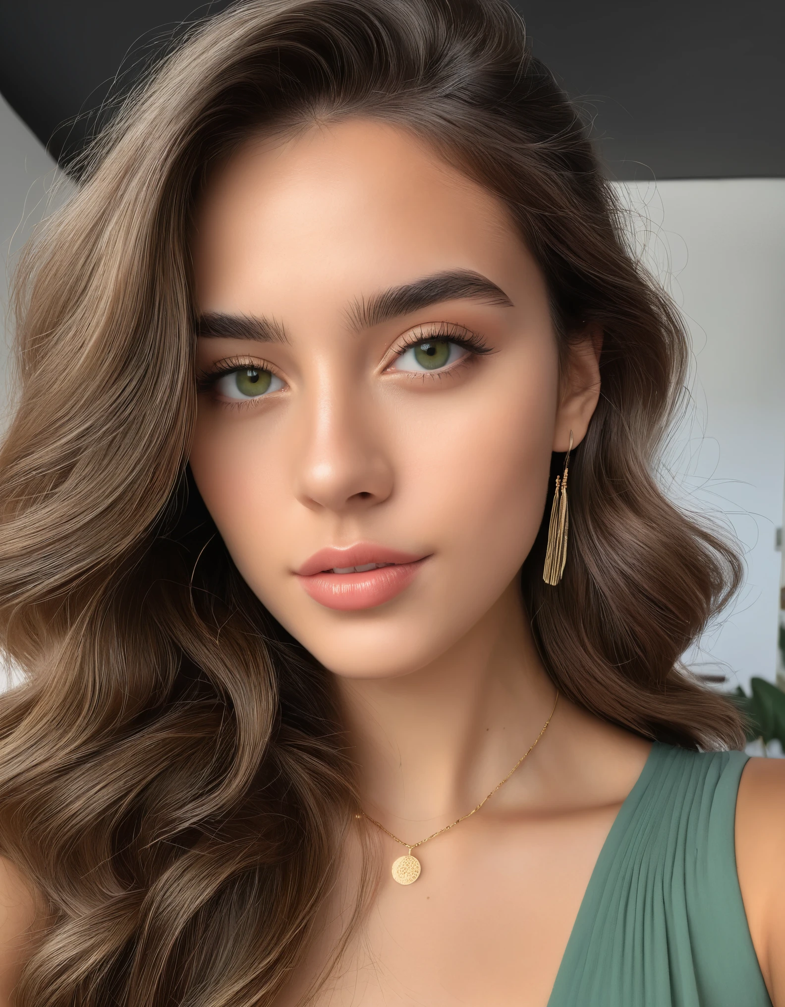8k, Melhor qualidade, mesa, realista, O ultra-detalhado, fotografia realista, Um hiper-realista, softer lighting, increase the quality of cinematic lighting, photorealistic lighting, Back lighting, luz brilhante, Aumentar a qualidade, Peles com textura real de alta qualidade, fechar-se, delgado, rosto fofo, selfie live olhos lindos e detalhados, snapshot garota branca magra, 18 anos, cabelo liso, fino, branca de olhos verdes, istp style