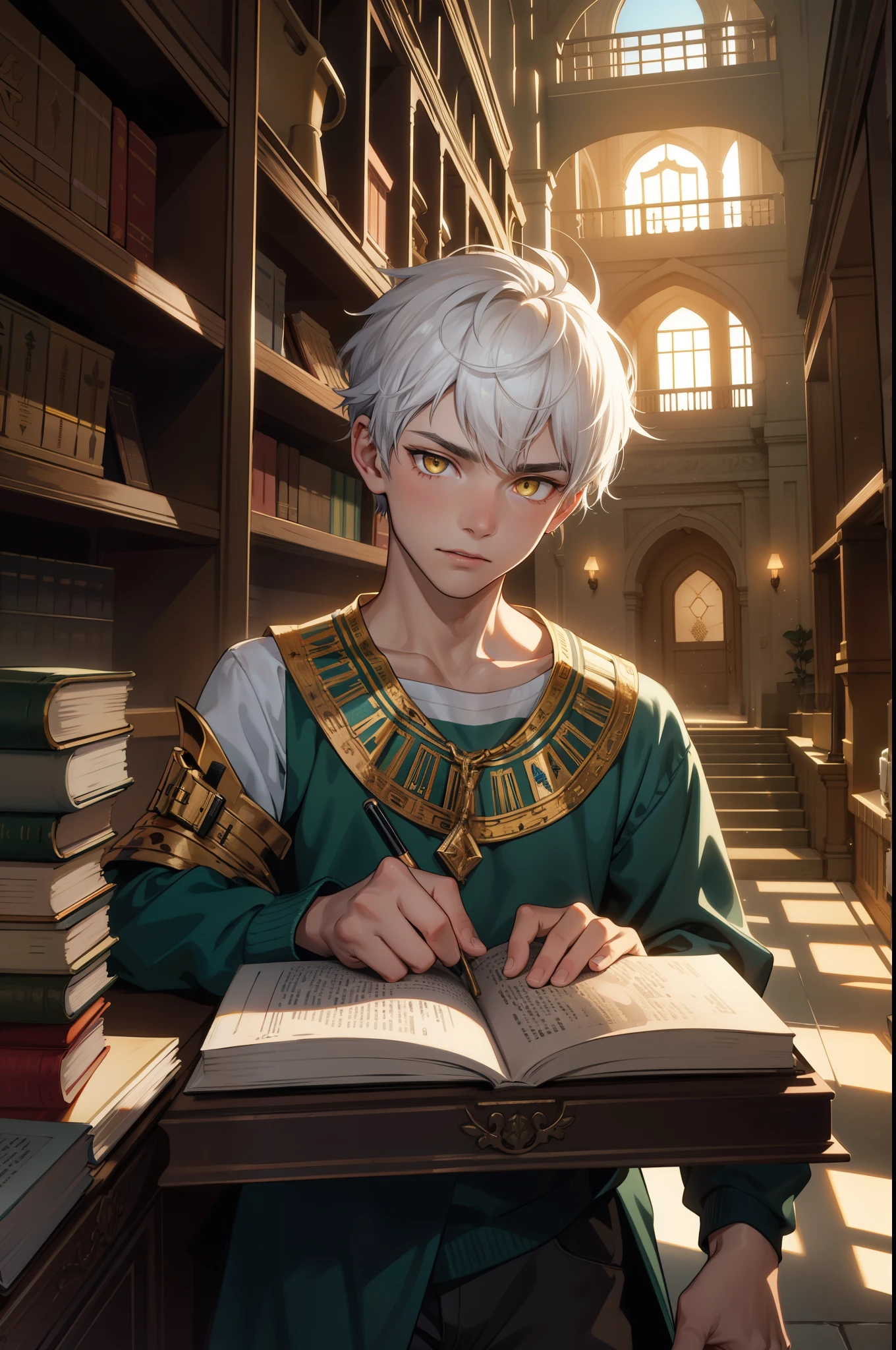  boy talks about what he found in the book very white hair yellow eyes 