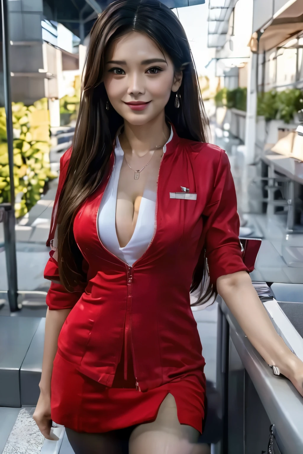 red tight skirt、red skirt、AirAsia uniform skirt