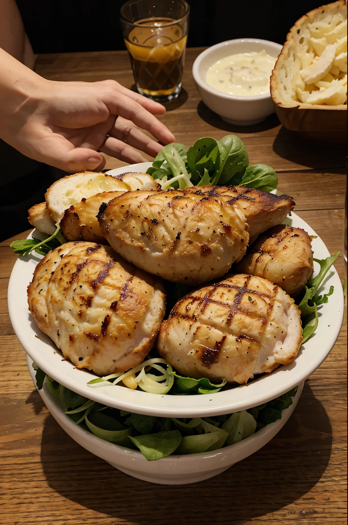 Picture of a salad with crispy chicken breast