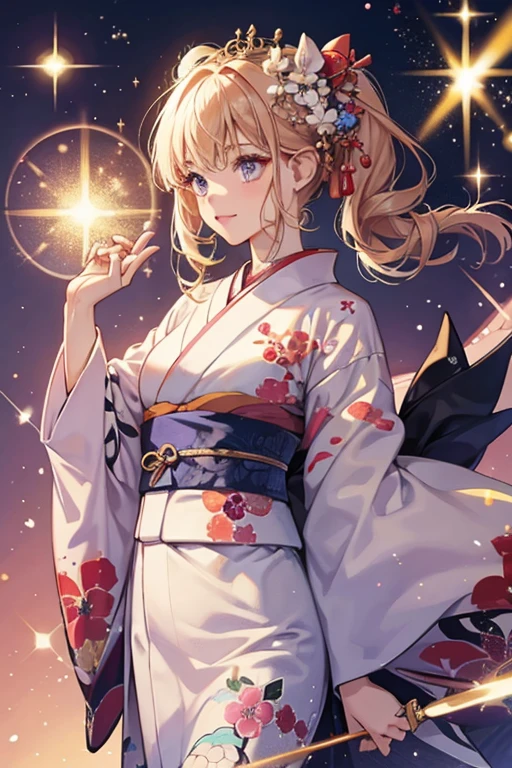 She wears a kimono ; SPARKLE; GLITTER