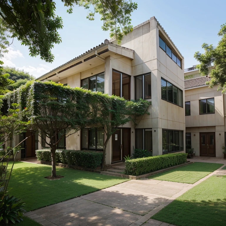 Front view of a office, it have beautiful garden