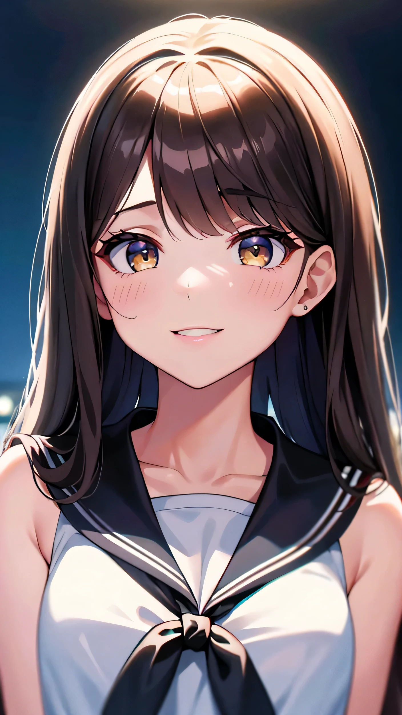 girl1 name、(beautiful girl、delicate girl:1.3)、(10 years old:) 10 years old:) 1.3), I'm breaking up、(thread:1.3)、 (along the coast:1.3)、 break、very detailed definition、(left symmetrical eyes:1.3)、 break、Medium chest、brown eyes、parting of bangs、brown hair、girl、 break、 (Eye and face details:1.0)、close up of face、face enlargement、face focus:1.0、 break、(masterpiece、best image quality、super fine、Facial Definition、8K)、smile、mustard beans、 best image quality、8K、85mm、Raw photo、decoration、portrait award、Solo exhibition、Moshen、gardenia、delicate girl、Upper body、Idol'Saggy face、(10 years old)、slightly droopy eyes、smile、night、neon、digital single lens reflex、look、nature、frankness、refinement、Zora々light、professional lighting、film grain、chromatic aberration、(Bokeh:1.1)、smile、barely exposed、bikini、wet sailor suit、