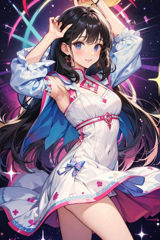 She wears a huasa dress; SPARKLE; GLITTER