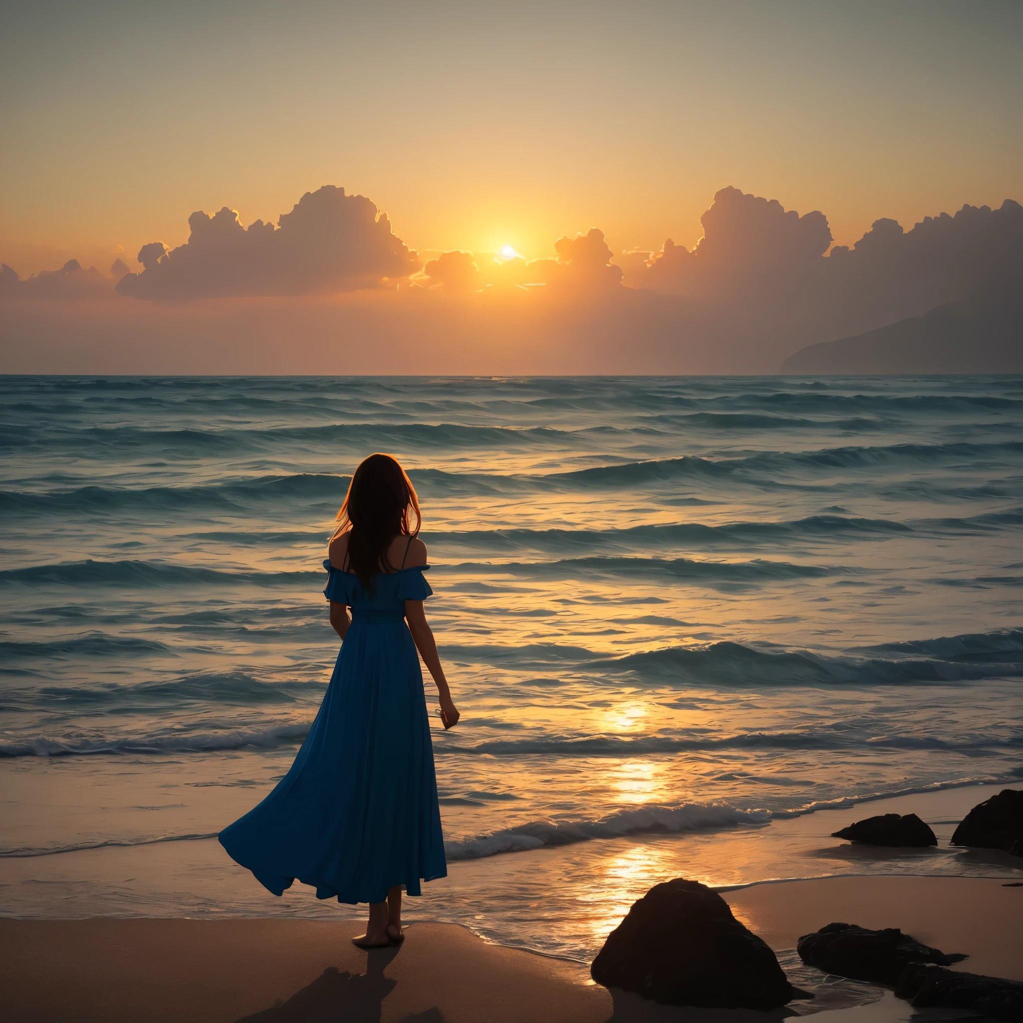 Silhouette by the sea at sunset More shadows and shadows Have a sense of picture No characters Pure scenery Some small reefs by artgerm, by Liang Xing, by WLOP embellish2 Phtography, HDR RAW photo, 8K, highres, absurdres, Kodak Portra 400, film grain Bokeh, lens flare, vibrant Color blurry background (best quality) masterpiece photorealistic photography, (low-key photo: 1.2), detail, 8K vivid colors