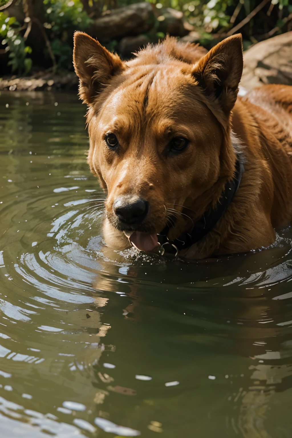 a polluted river and several animals suffering from the dirt in the river