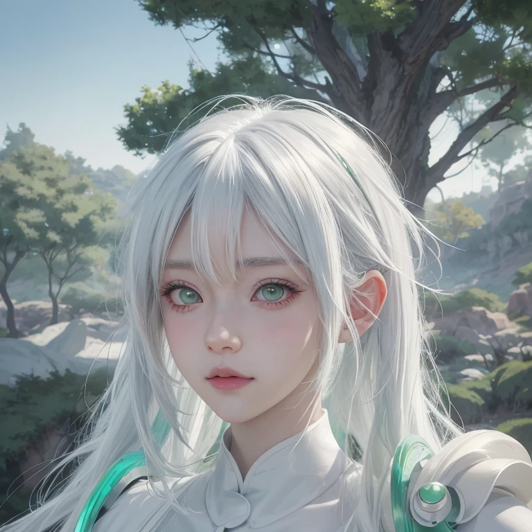 Anime girl with white hair and green eyes, detailed digital anime art, anime style 4k, white haired god, anime art wallpaper 4k, anime art wallpaper 4k, Best Anime 4K Kona-chan Wallpaper, anime art wallpaper 8k, detailed anime artwork, detailed anime art, Detailed anime original drawing, anime wallpaper 4k, anime wallpaper 4k