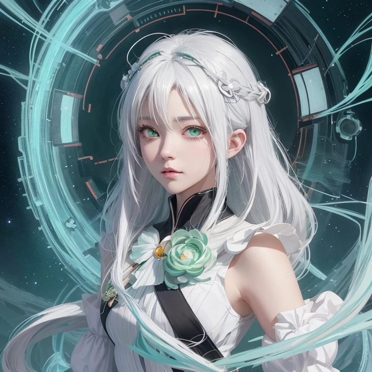 Anime girl with white hair and green eyes, detailed digital anime art, anime style 4k, white haired god, anime art wallpaper 4k, anime art wallpaper 4k, Best Anime 4K Kona-chan Wallpaper, anime art wallpaper 8k, detailed anime artwork, detailed anime art, Detailed anime original drawing, anime wallpaper 4k, anime wallpaper 4k