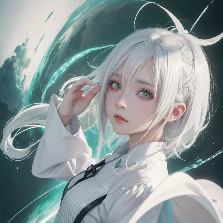 Anime girl with white hair and green eyes, detailed digital anime art, anime style 4k, white haired god, anime art wallpaper 4k, anime art wallpaper 4k, Best Anime 4K Kona-chan Wallpaper, anime art wallpaper 8k, detailed anime artwork, detailed anime art, Detailed anime original drawing, anime wallpaper 4k, anime wallpaper 4k