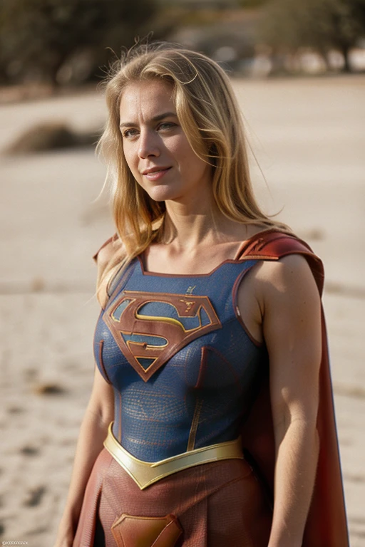 Obra maestra, una mujer hermosa, (((foto de cuerpo completo))), (((Supergirl 1984))). mini vestido blanco, ombligo expuesto, (grandes bestias), (cuerpo perfecto), (cabello largo y rubio), exterior, (textura de la piel: 1.1), mejor calidad, ultra high resolution, raw photography, Nikon D850, backlight, aro de luz, luz solar brillante, film grain: 1,2, (warm tone, warm tone: 1,2), (foto en color), medias, tacones de aguja, athletic build.