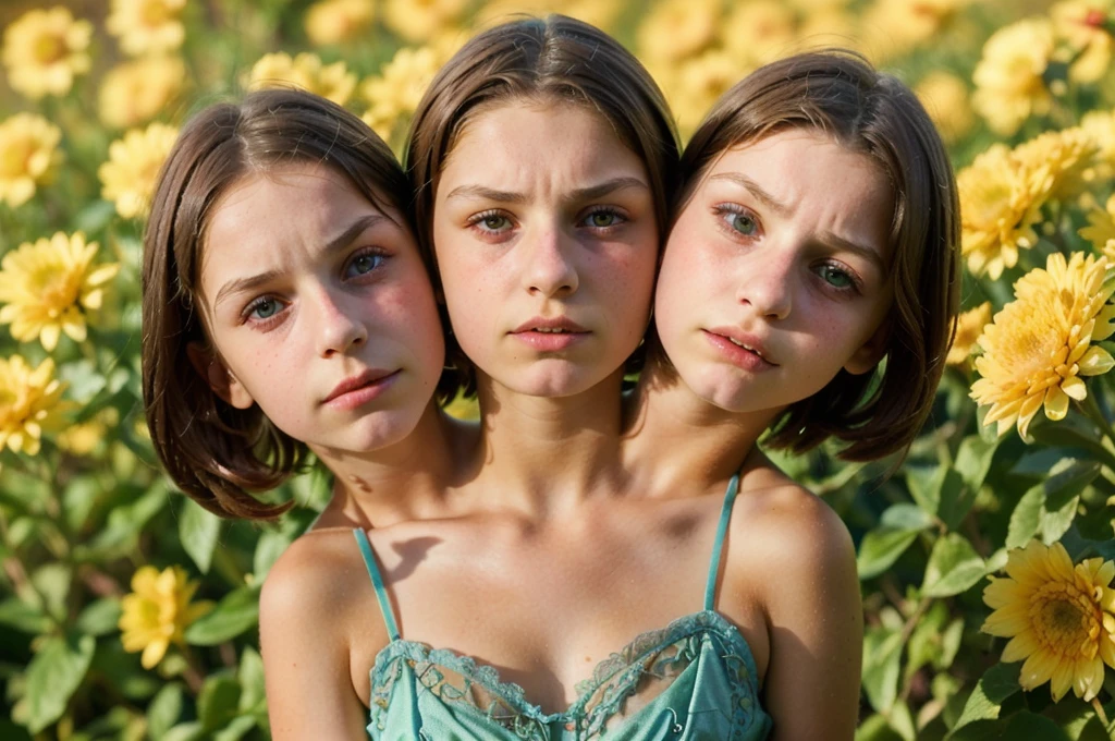 (2heads1.5), (one head young child:1.5), (one head adult:1.5), close up, wearing tank top, living room couch