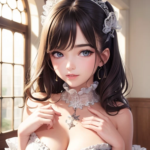 (masterpiece),(best quality:1.0), (ultra highres:1.0), detailed illustration, portrait, detailed, girls, detailed frilled clothes, detailed beautiful skin, face focus perfect breast full nude