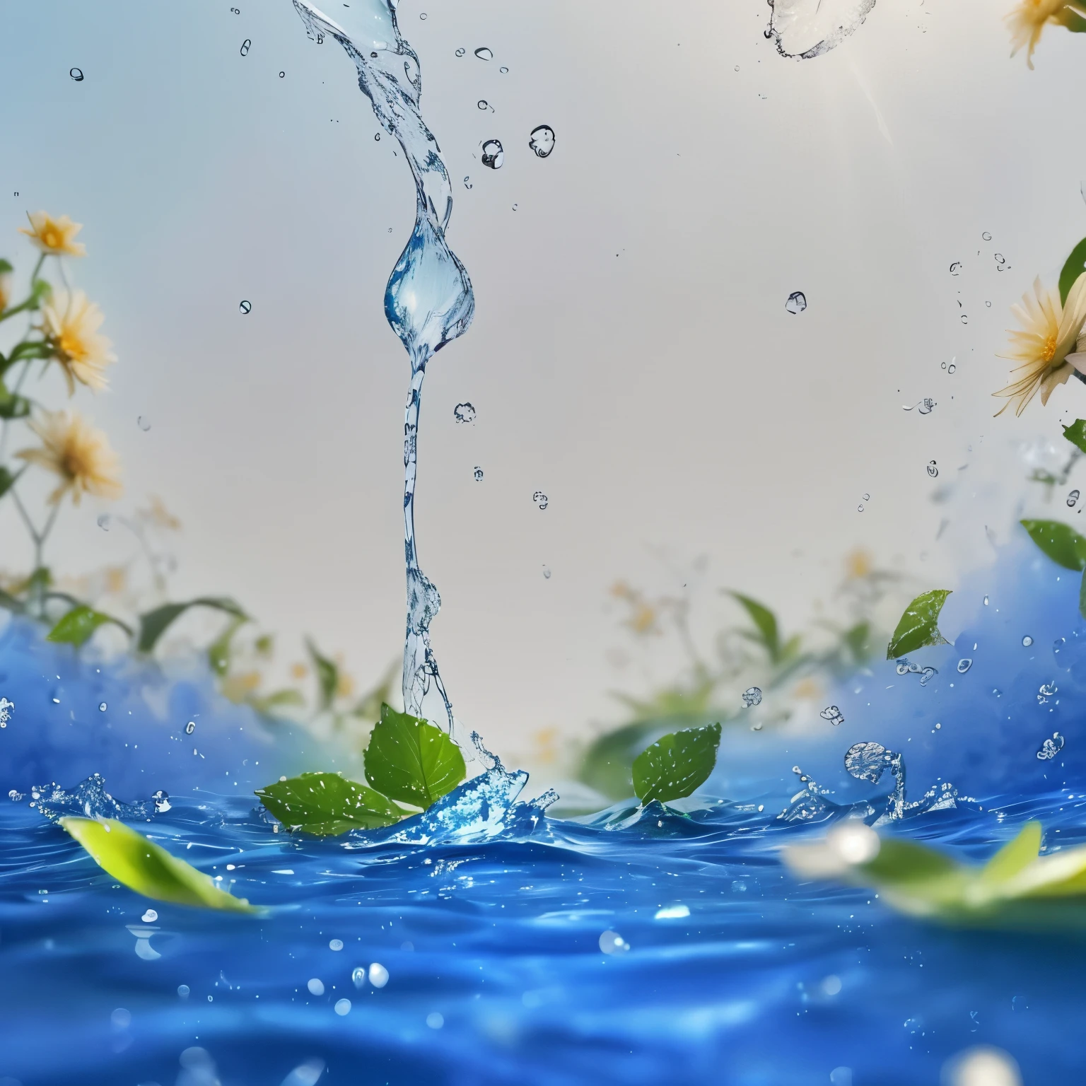 there is a picture of a water splash with flowers in the background, water splashing, water spray, hd wallpaper, water particle in front, water art photoshop, simulation of water splashes, there is water splash, beautiful wallpaper, realistic water splashes, water splash, beautiful water, water particles, detailed water, splashing water, water in background, water splashes