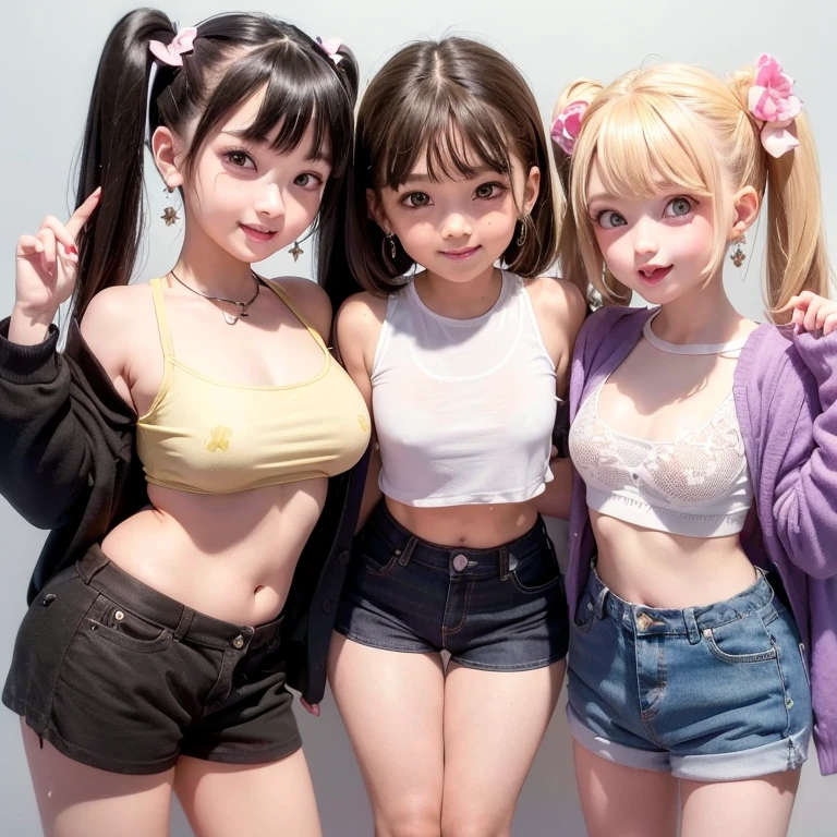 (.beautiful girl.he is short.Height: 140cm.sharp eyes.blonde.twin tails.The skin is lustrous.My waist is narrow.beautiful areola).(White tank top with cute print.No bra.You can see the shape of the nipple from the top of the clothes.shorts.black mask.Has tattoos.Wears a lot of earrings).(elementary school scho.it's raining.Clothes are wet and stick to the skin.smiling)perfect face.High resolution.There is a sense of dynamism.The whole body is reflected