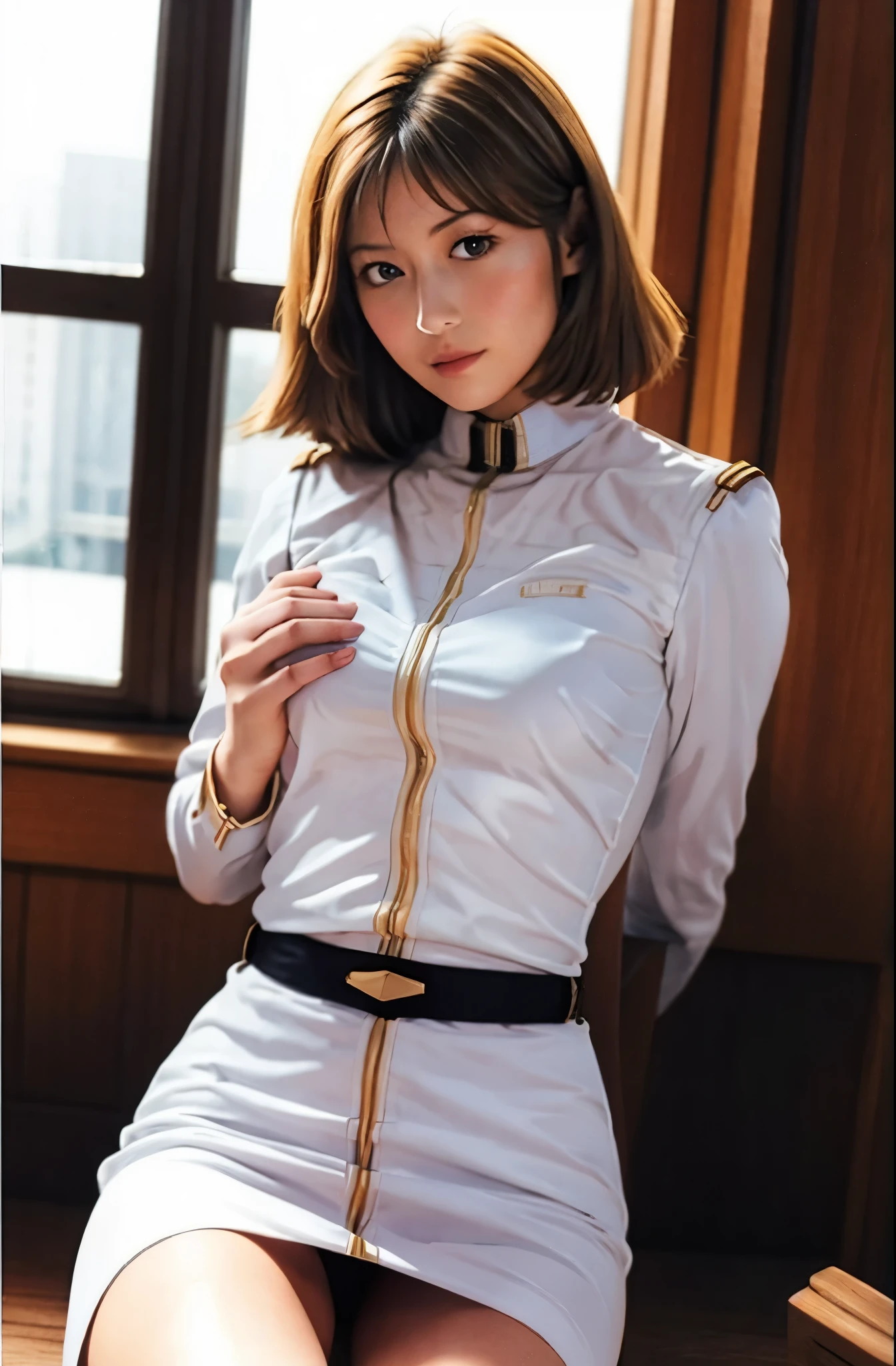 raw photo、realistic、real photos、Highest imYear quality、real imYear、連邦軍の制服mini skirt、pread legs,show white panties,(mini skirtと白いパンティ:1.4)、Zuo々Ki Nozomi、16Year日本人女性、Mrs. Bowe、pretty girl、bare legs、white pantiesが丸見え、16Year、(white panties:1.3)、超mini skirt、beautiful thighs、white panties、赤いmini skirtがめくれてwhite pantiesが見えてる