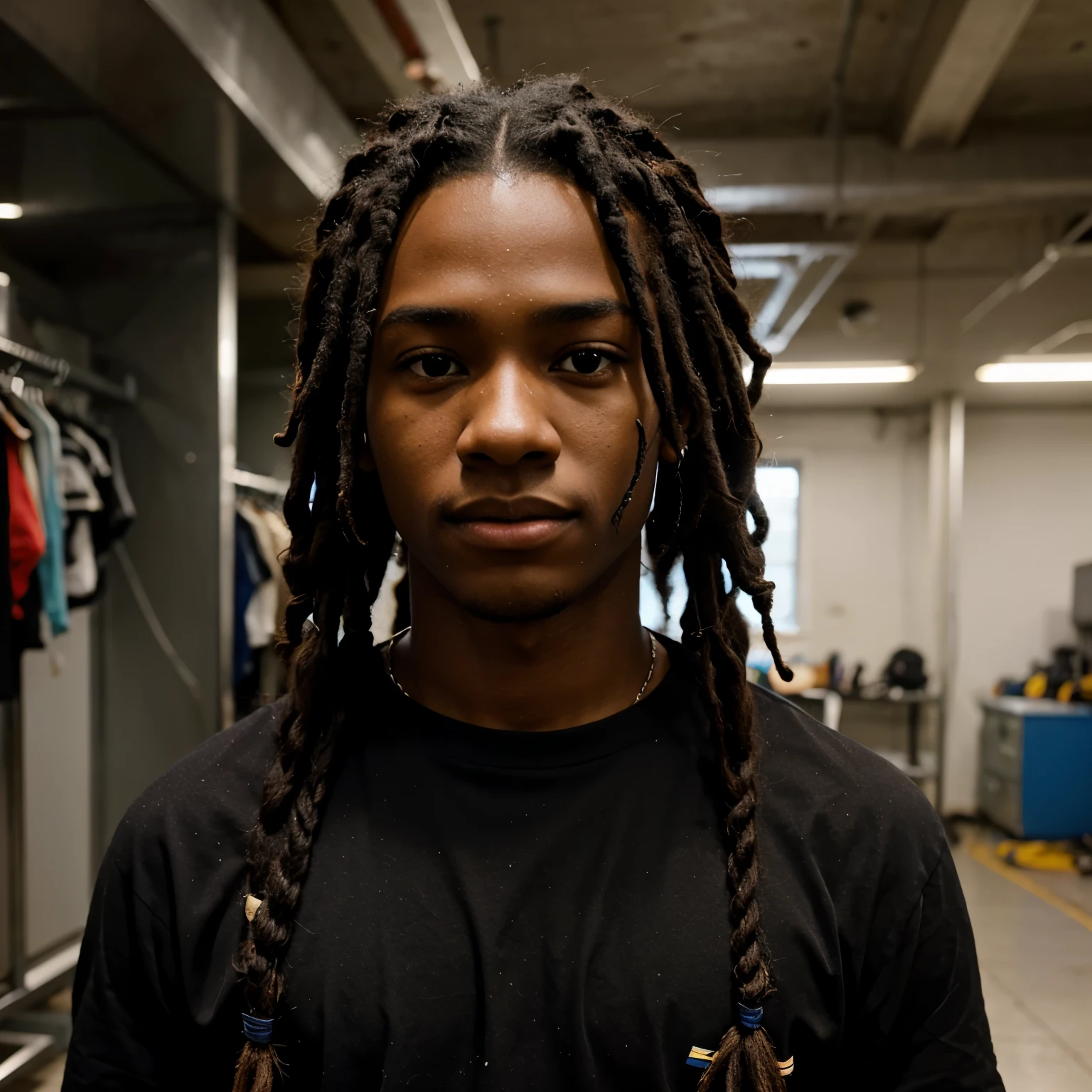 Generate a photo of a black 16 year old boy. Make him 5'8 and hot, give him dreads too. 