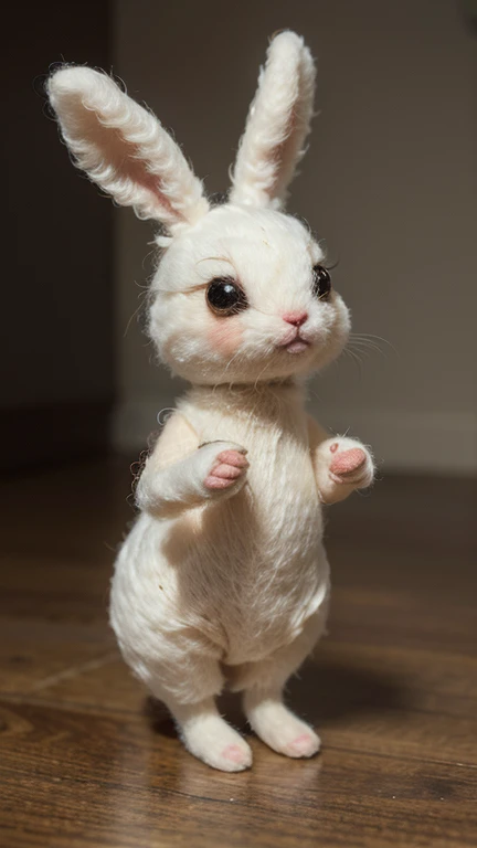 matte sharp painting cute little fluffy bunny,Eyes made of buttons, bodies made of cotton, a wool felted dream,photo of a needle felted wool mushroom figure with two googly eyes, painted by mark ryden, artgerm, artstation behance storybook