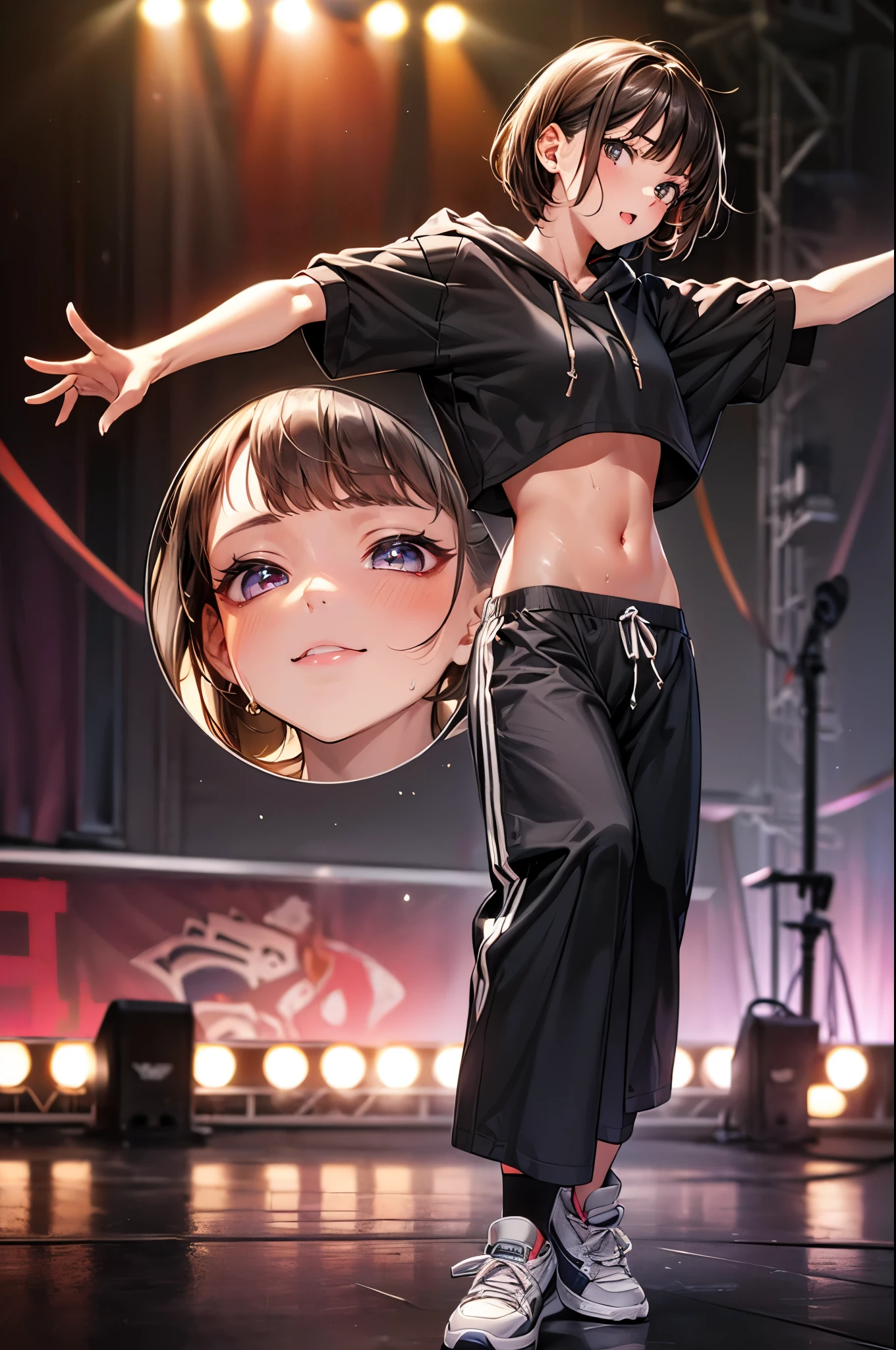 {{{masterpiece}}}, {{{best quality}}}, {{ultra-detailed}}, {illustration}, {{an extremely delicate and beautiful}}, (Best quality, 8k, 32k, Masterpiece, UHD:1.2),Photo of Pretty Japanese idol girl, top quality, best quality, realistic, unity, 8k wallpaper, official art, extremely detailed wallpaper,(3girls:1.5),(glittering dress idol costume:1.2), (sweaty skin:1.3),15yo,Child,(Crying:1.3),black eyes,(take the spotlight:1.1),(stand microphone:1.5),(sing:1.5),(very short bob hair:1.3), (colorful hair:1.3),earrings,looking at viewer,(high detailed skin),realistic body,(small breasts:1.4),cute girl,no makeup, famous japanese idol,(standing),(low view),(lift skirt:1.1),(show off panties:1.2),(open panties:1.2),(colorful race panties:1.3),(panties juice:1.4),(looking at viewer:1.1),(idle stage :1.5)