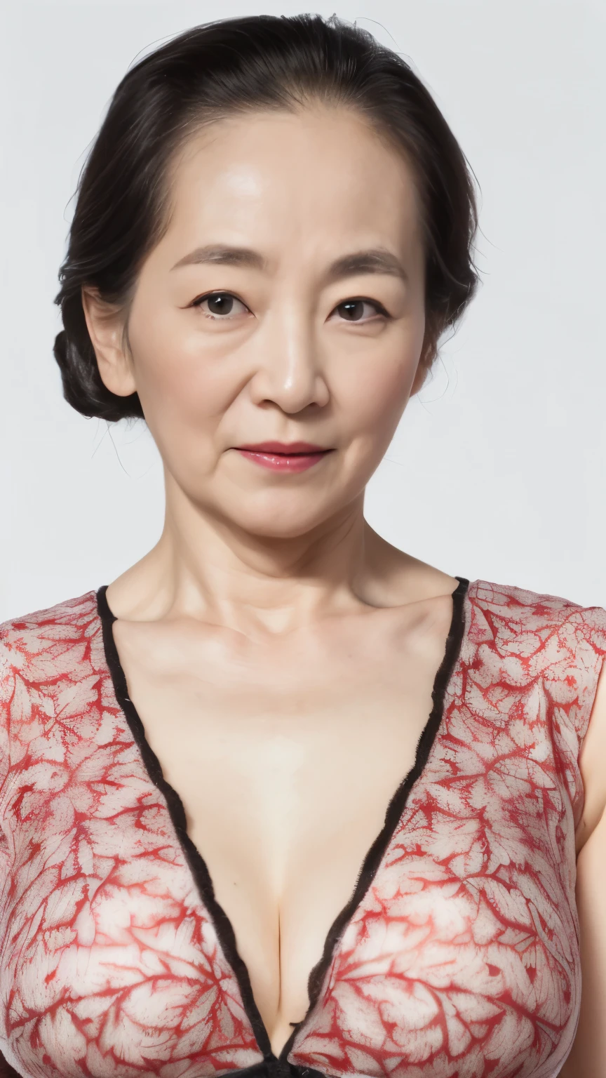 ((fractal art)), (((masterpiece))), 8K, clear image, (((alone))), (((Old Aged Korean Mature))), pure white background, lower your arms, Wearing a flashy bra, gravure, facing the front, ((Elderly mature woman with an old face)), describe the lips correctly,red lips, flashy makeup, (((alone))), (((perfect anatomy))), Elderly, pure white background, gravure, natural upright posture, facing the front, ((obscene)), from the chest up, highest quality, Super detailed, realistic, Super detailed細なスキン, (1 Korean MILF), (positive), 95 years old, huge breasts, mature politician, Glamour, sexy, pure white skin, looking at the viewer,