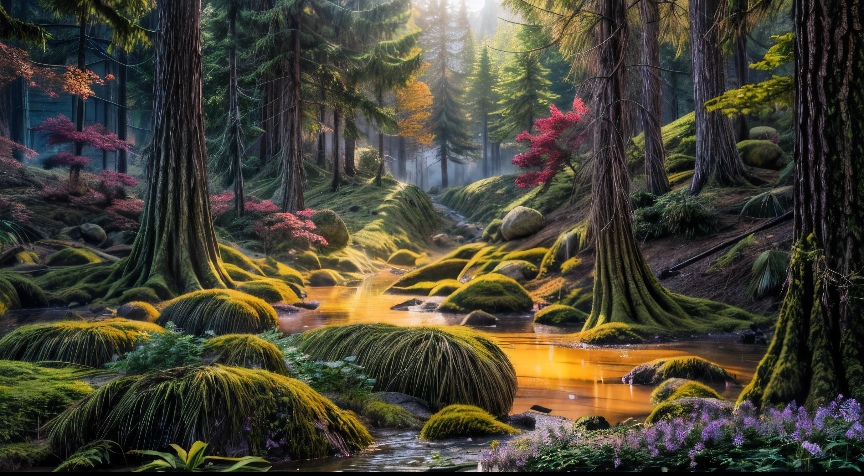 (masterpiece,best quality,ultra-detailed), award winning, ccurate, UHD, textured skin, chromatic aberration, Fujicolor, forest with dramatic sun lights, postapocalypse, yellow toxic mist, light particles, Capture the interplay of light and shadow, highly detailed CG unity 8k wallpaper, textured landscape