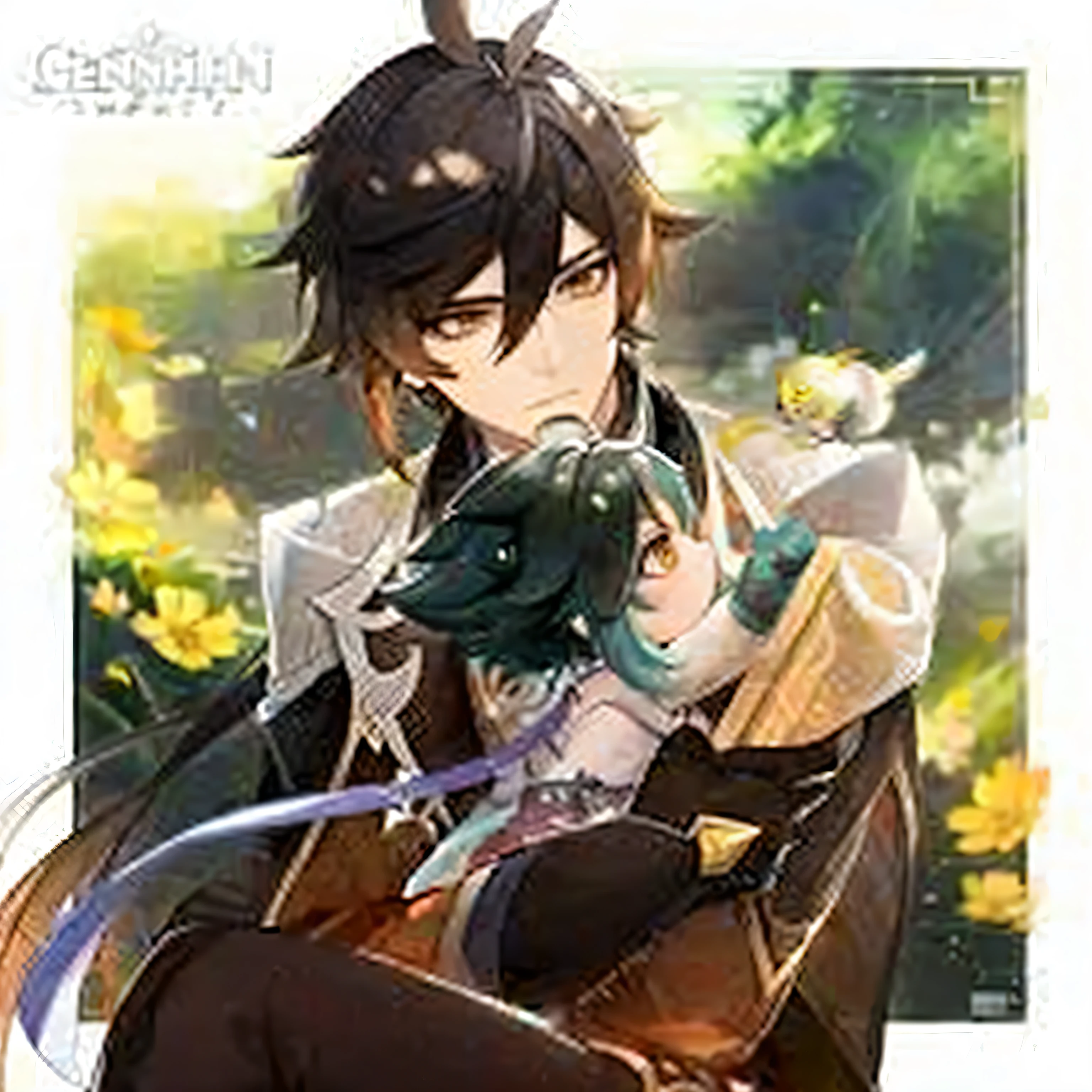 Picture of man holding sword and girl with cat tail, Genshin, keqing from Genshin impact, zhongli from Genshin impact, Genshin impact style, Genshin impact, Genshin impact character, Trending on deviantart, pinned in anime, from Arknights, author:Oliver Sheen, high detail), Abnormal Art Trends