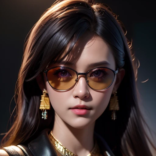 (masterpiece, best quality:1.2), 1girl, ((masterpiece, highest quality, Highest image quality, High resolution, photorealistic, Raw photo, 8K)), Retro Game, Nintendo, SEGA, Namco, Cyberpunk 1:25 miniatures,illustration,Side viewing angle,((Side viewing angle)),Wear gold wire-rimmed reflective sunglasses,Carry future weapons,very happy,Side viewing angle,whole body,three-dimensional,octane rendering,Perfect face,Collagen texture