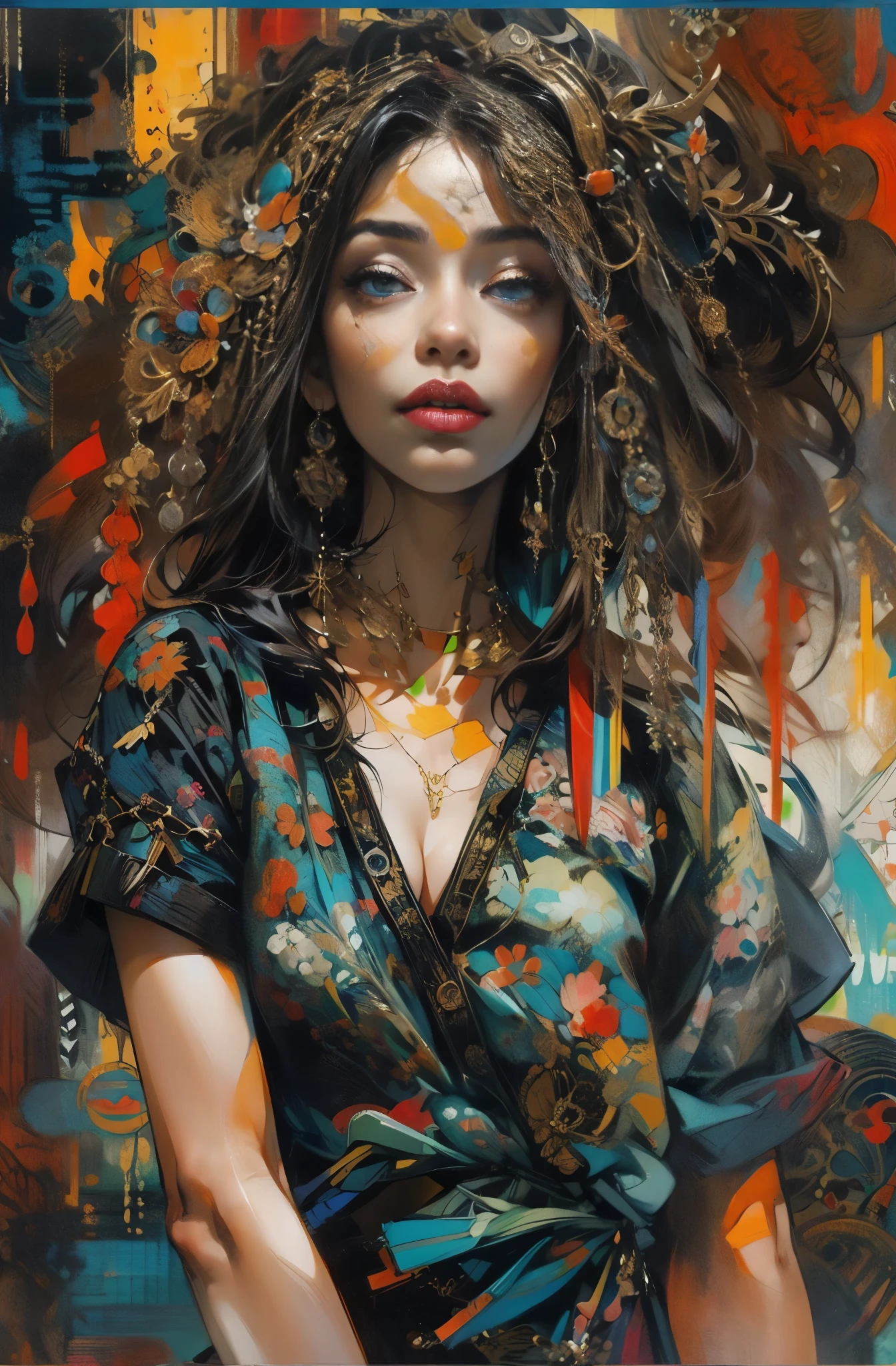 Beautiful Black Women Paintings, pretty much beautiful face, hip hop, soulful, Avant-garde, Queen of the Streets, check it out, Ultra-detailed paintings inspired by WLOP, art station trends, fantasy art, A complicated mess, The art of hitting, wallop art, WLOP |, wallop style, beautiful character drawings, Wlop painting style, WLOP | germ of art, Unparalleled Beauty Tumbler, figurative art, intense watercolor, watercolor detailed art, watercolor splash, surreal, avant-garde pop art, Beautiful and expressive paintings, Beautiful artwork illustration, very colorful tones, wonderful, cool beauty, masterpiece, highest quality, official art, women only, sharp outline, best shot, vector art, Written by Sandra Chevrier, dave mckean、By Richard Avedon、Written by Makiezi Kusiala, luminous design