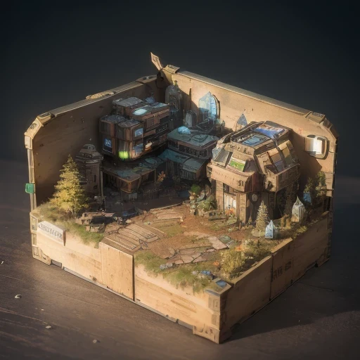 3598年Mars realistic model, (bifurcation, original photo, best quality, masterpiece:1.4),SteampunkCyberpunk6820 City,(CyberpunkMars light:1.3), Mars (related to land),(in a small nature box:1.3),Isometric, small nature, landscape on foundation,landscape,