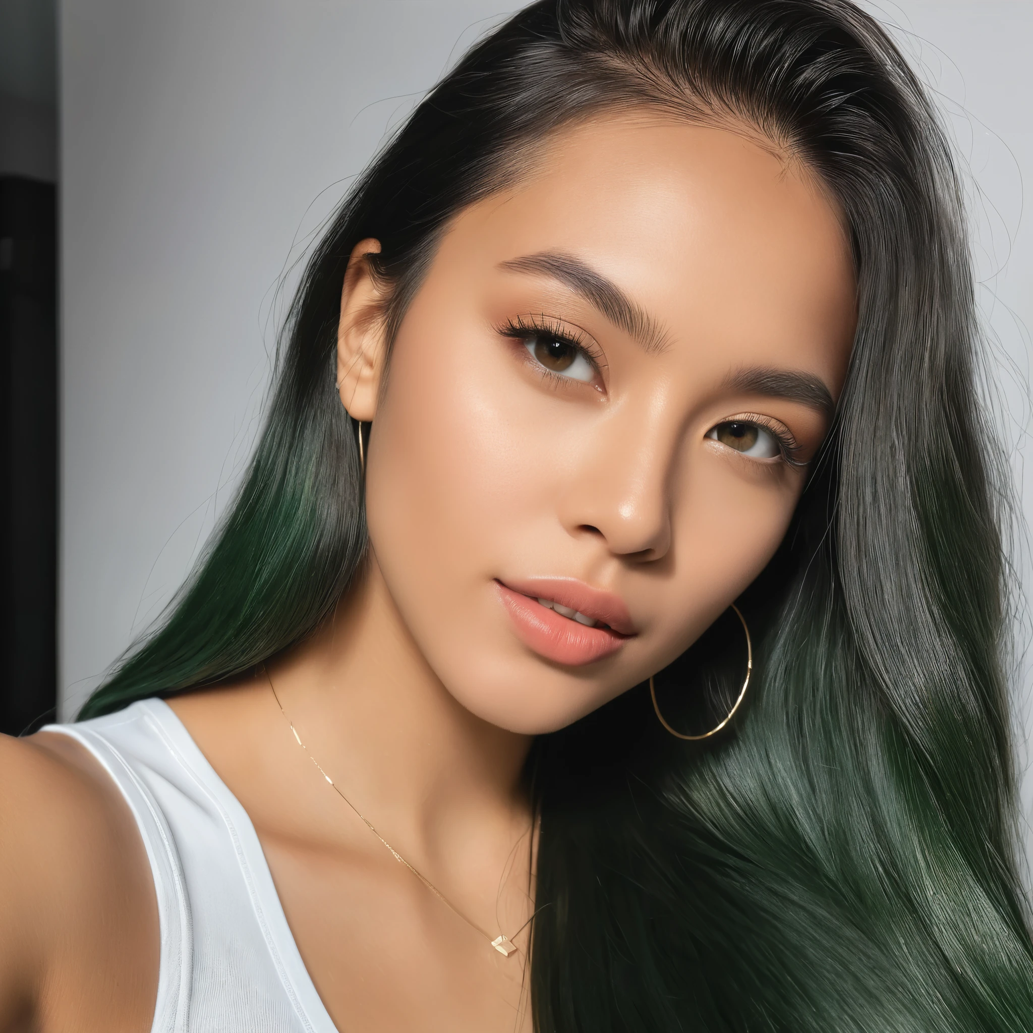8k, Melhor qualidade, mesa, realista, O ultra-detalhado, fotografia realista, Um hiper-realista, softer lighting, increase the quality of cinematic lighting, photorealistic lighting, Back lighting, luz brilhante, Aumentar a qualidade, Peles com textura real de alta qualidade, fechar-se, delgado, rosto fofo, selfie live olhos lindos e detalhados, snapshot garota branca magra, 16 anos, cabelo liso, fino, branca de olhos verdes, istp style, foto realista, , apartamento simples, pequeno, analog camera effect, cabelo liso, chinesa, calvin klein, chapinha, gamer style, cabelo extremamente liso, foto corpo inteiro