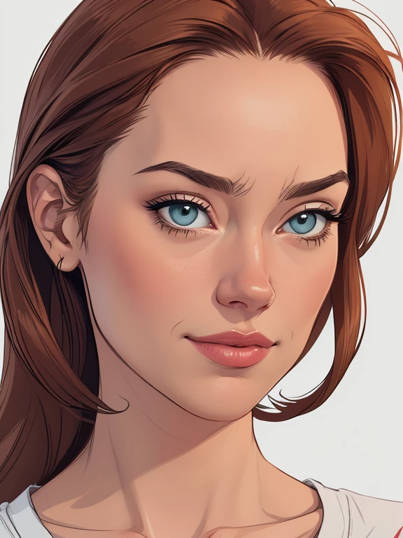 Personagem Yvonne Strahovski omagem de desenho animado de uma mulher .cartoon style illustration, estilo de arte dos desenhos animados, estilo de arte dos desenhos animados, digital illustration style, design de personagens altamente detalhado, arte digital detalhada fofa, City fan art, Design de personagens de retrato, beautiful digital illustration, retrato de alta qualidade, Arte em quadrinhos, mulher jovem. expression of sexual desire white background