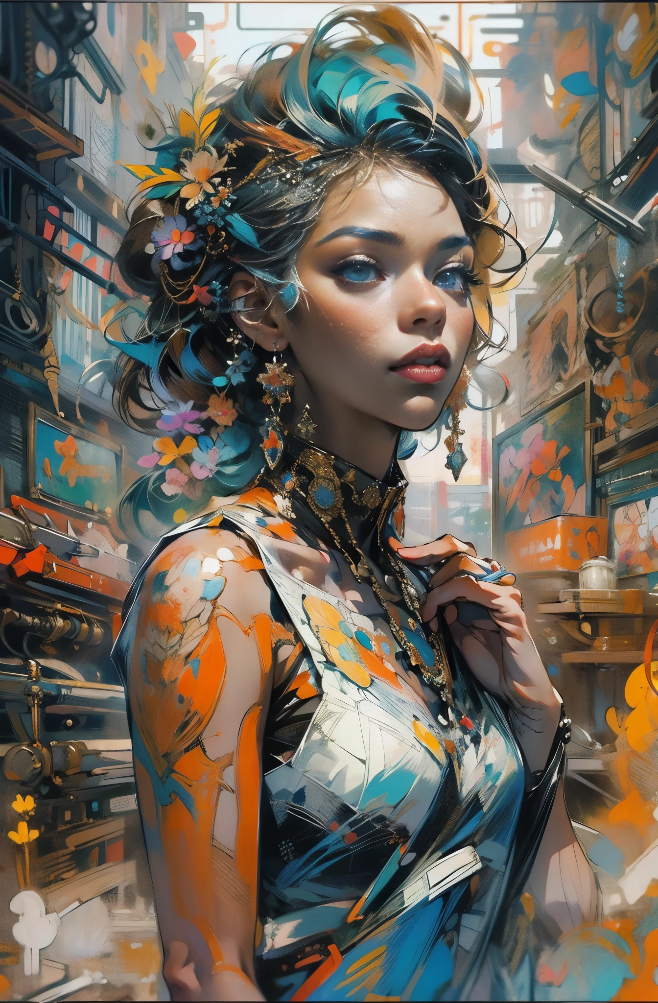 Beautiful Black Women Paintings, pretty much beautiful face, hip hop, soulful, Avant-garde, Queen of the Streets, check it out, Ultra-detailed paintings inspired by WLOP, art station trends, fantasy art, A complicated mess, The art of hitting, wallop art, WLOP |, wallop style, beautiful character drawings, Wlop painting style, WLOP | germ of art, Unparalleled Beauty Tumbler, figurative art, intense watercolor, watercolor detailed art, watercolor splash, surreal, avant-garde pop art, Beautiful and expressive paintings, Beautiful artwork illustration, very colorful tones, wonderful, cool beauty, masterpiece, highest quality, official art, women only, sharp outline, best shot, vector art, Written by Sandra Chevrier, dave mckean、By Richard Avedon、Written by Makiezi Kusiala, luminous design