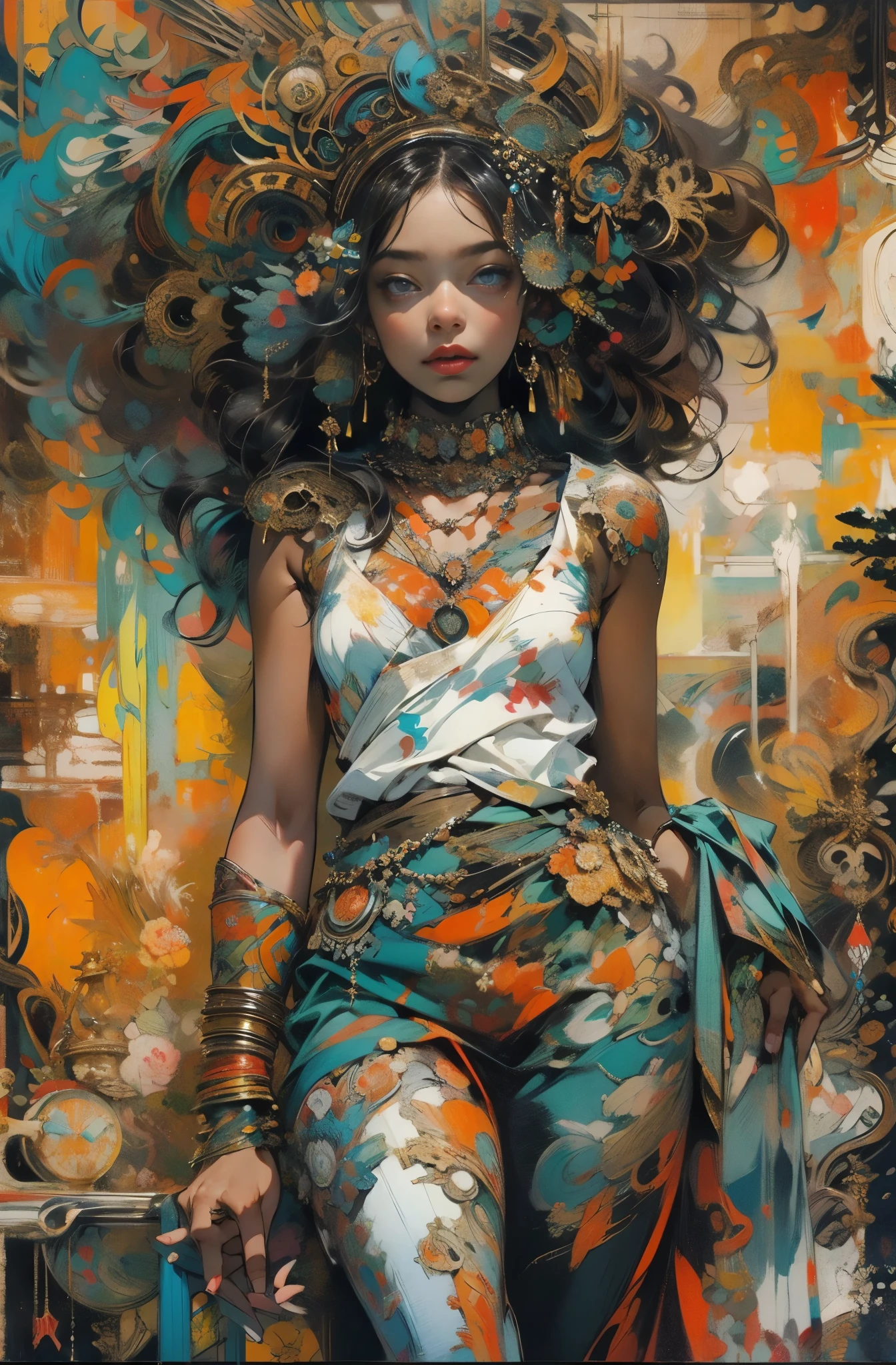 Beautiful Black Women Paintings, pretty much beautiful face, hip hop, soulful, Avant-garde, Queen of the Streets, check it out, Ultra-detailed paintings inspired by WLOP, art station trends, fantasy art, A complicated mess, The art of hitting, wallop art, WLOP |, wallop style, beautiful character drawings, Wlop painting style, WLOP | germ of art, Unparalleled Beauty Tumbler, figurative art, intense watercolor, watercolor detailed art, watercolor splash, surreal, avant-garde pop art, Beautiful and expressive paintings, Beautiful artwork illustration, very colorful tones, wonderful, cool beauty, masterpiece, highest quality, official art, women only, sharp outline, best shot, vector art, Written by Sandra Chevrier, dave mckean、By Richard Avedon、Written by Makiezi Kusiala, luminous design