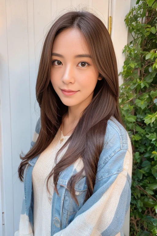 japanese girl、30 years old、forehead、light yellow brown color hair
