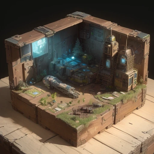 3598年Mars realistic model, (bifurcation, original photo, best quality, masterpiece:1.4),SteampunkCyberpunk6820 City,(CyberpunkMars light:1.3), Mars (related to land),(in a small nature box:1.3),Isometric, small nature, landscape on foundation,landscape,