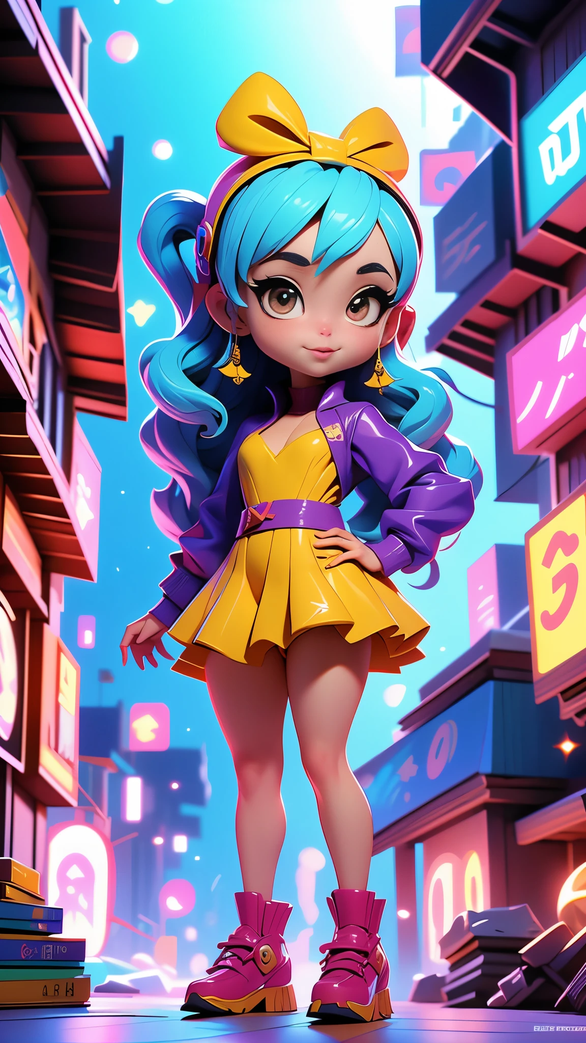 (La mejor calidad,A high resolution,Ultra - detallado,actual),Ariana Grande parada en una calle cerca de un edificio, rossdraws dibujos animados vibrantes, Lois van Baarle y Rossdraws, anime estilizado, artgerm y lois van baarle, arte digital del anime cyberpunk, obra de arte al estilo de guweiz, fanart de chica urbana, inspired by Jules Chéret, estilo artgerm