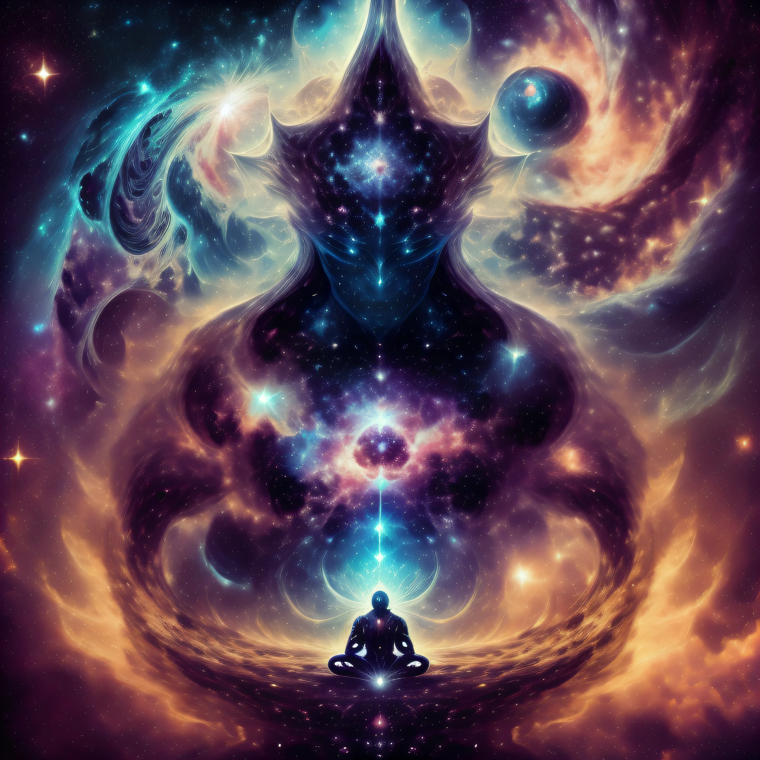 Deus criador do universo corpo astral, Meditation in a chaotic atmosphere