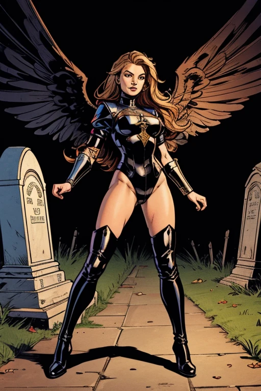 Medieval archangel warrior ta aristocrat long boots sexy girl attraction sexy french woman with demon wings cute damn cemetery active battle action style Increase libido,front view,cruel